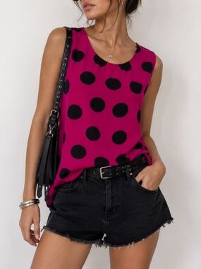 Vintage Sunny Leigh Silk Pink Polka Dot Tank Top
